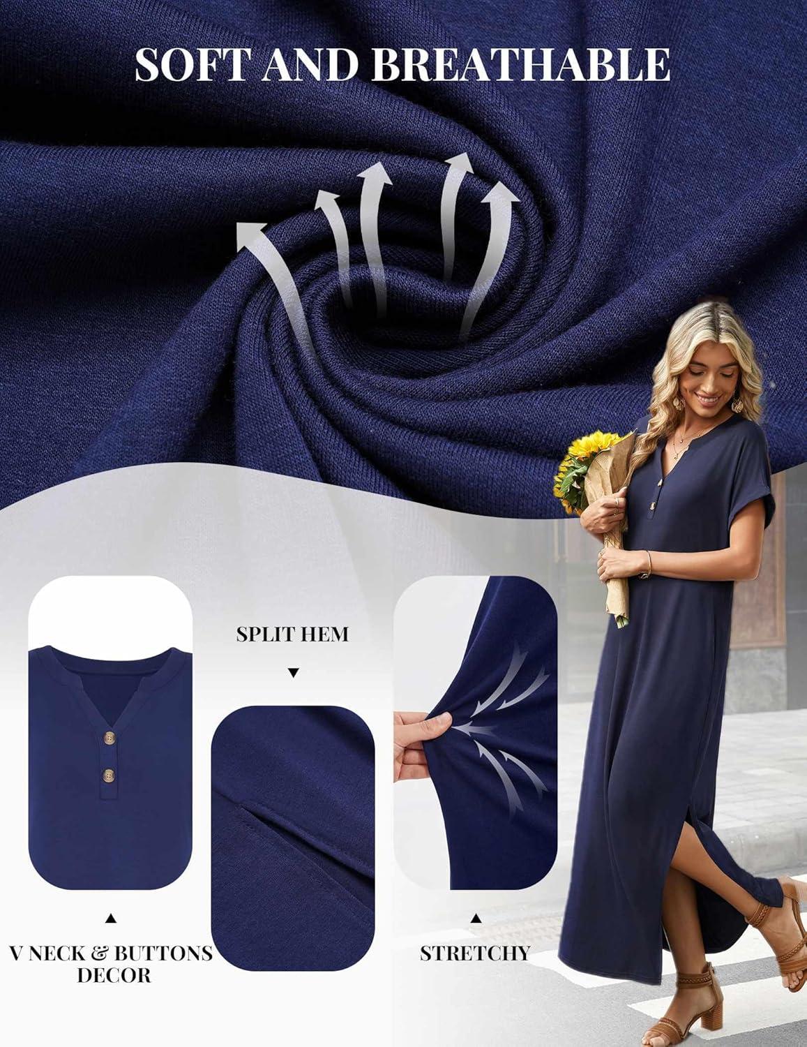 imageZeagoo Summer Dresses for Women 2026 Maxi Dresses Vacation Sundress Short Sleeve Casual Sundresses Split Dress with PocketsFloralxh518