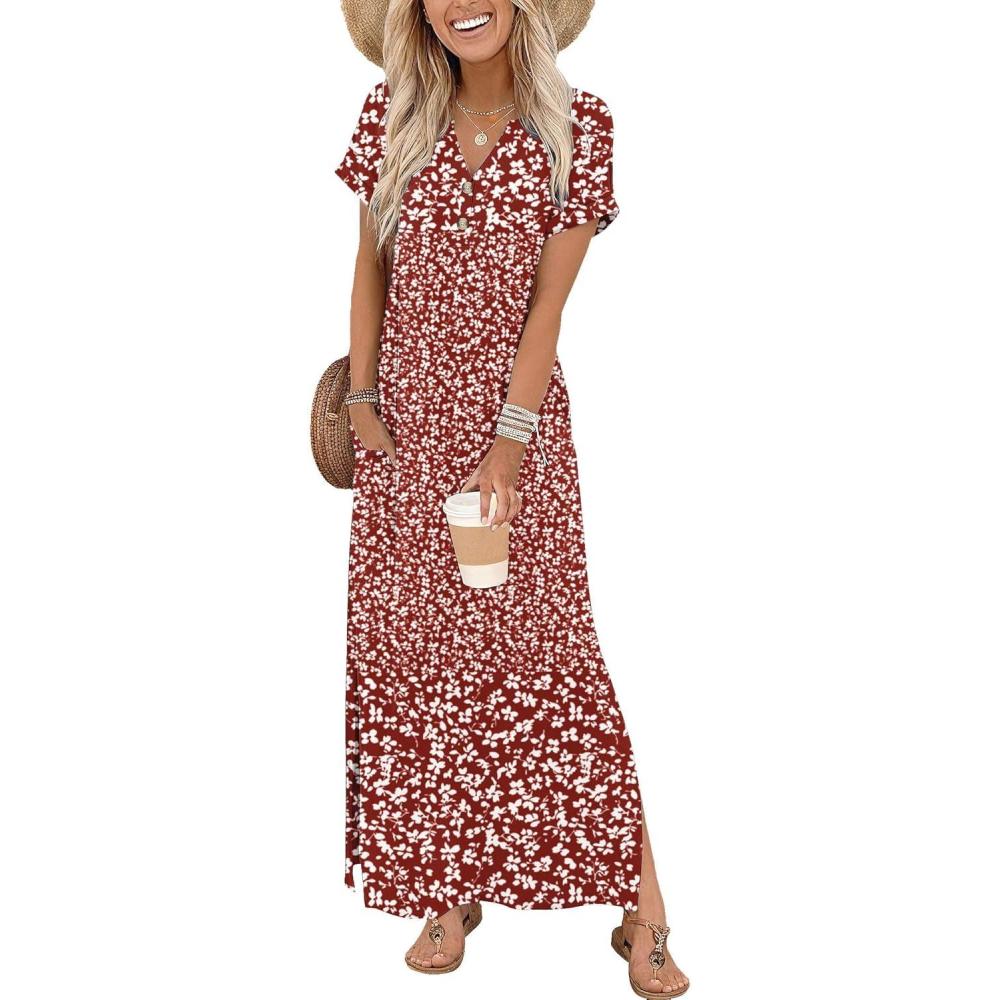 imageZeagoo Summer Dresses for Women 2026 Maxi Dresses Vacation Sundress Short Sleeve Casual Sundresses Split Dress with PocketsFloralxh518