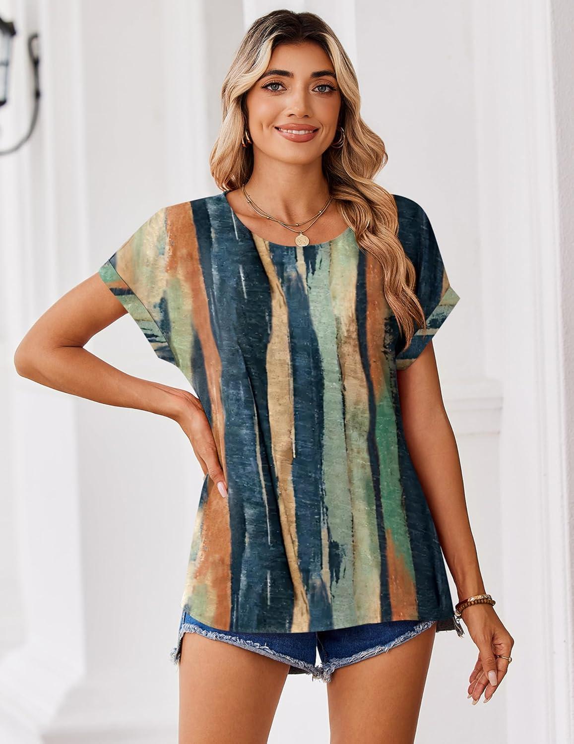 imageZeagoo Womens Blouses Chiffon Short Sleeve Tops Crew Neck Work Casual Shirts Spring Summer ClothesCx289
