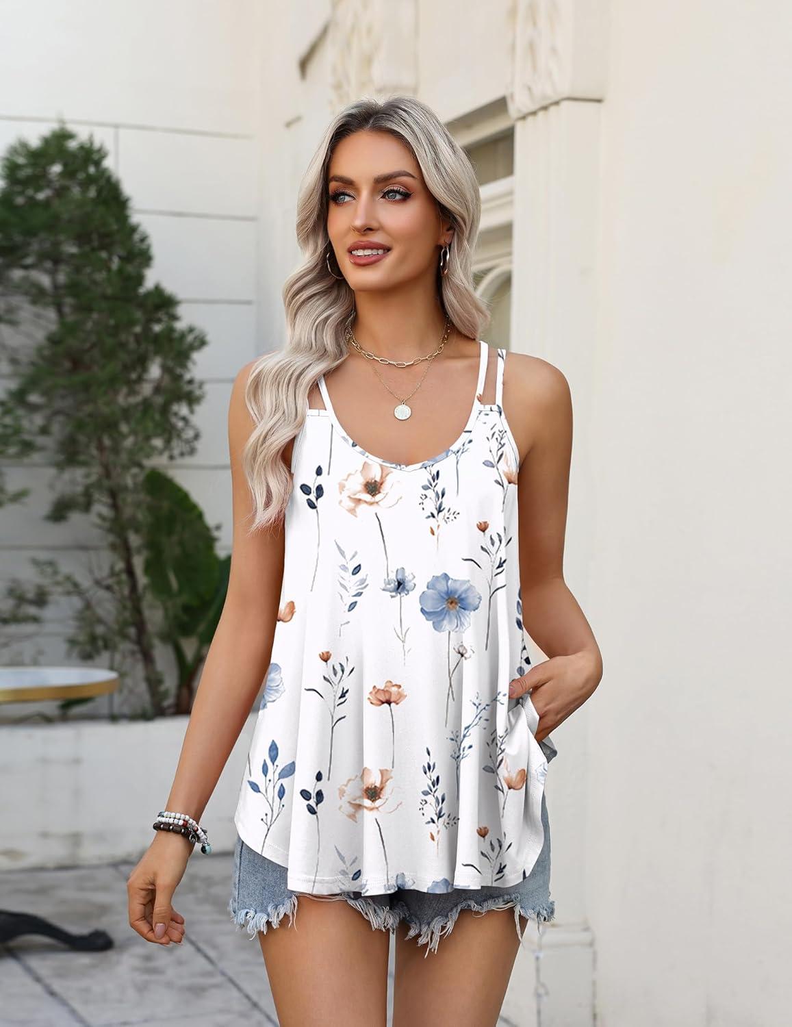 imageZeagoo Womens Flowy Tank Tops Spaghetti Strap V Neck Camisole Dressy Casual Summer Loose Fit Sleeveless ShirtsDh6