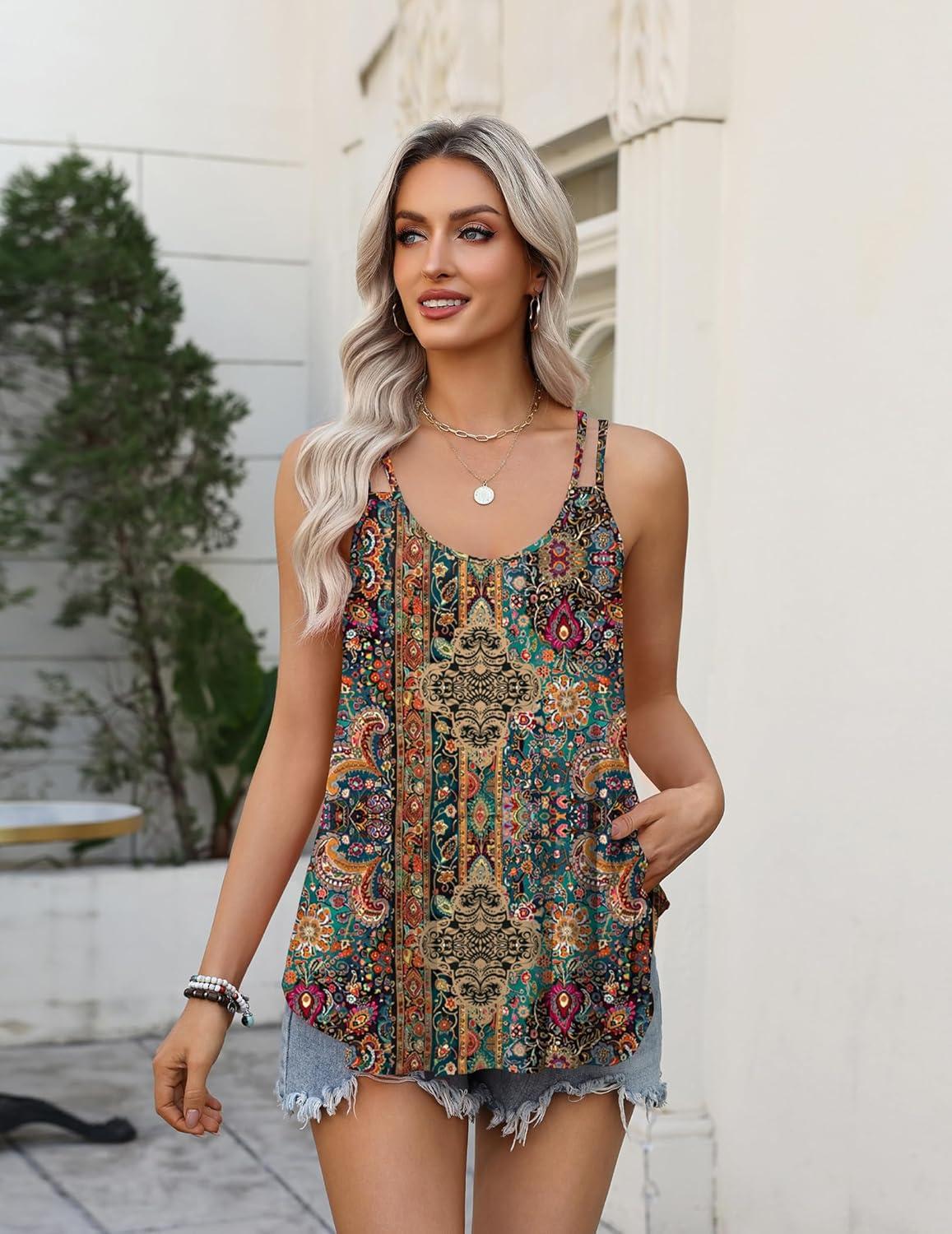 imageZeagoo Womens Flowy Tank Tops Spaghetti Strap V Neck Camisole Dressy Casual Summer Loose Fit Sleeveless ShirtsMz721