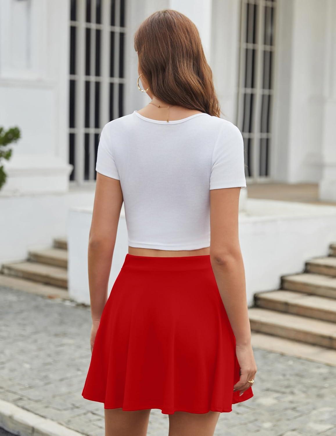 imageZeagoo Womens Skirt Basic Mini Skater Skirt 2026 Summer Skirts Stretchable High Waist ALine Party Club Skirts02 Red