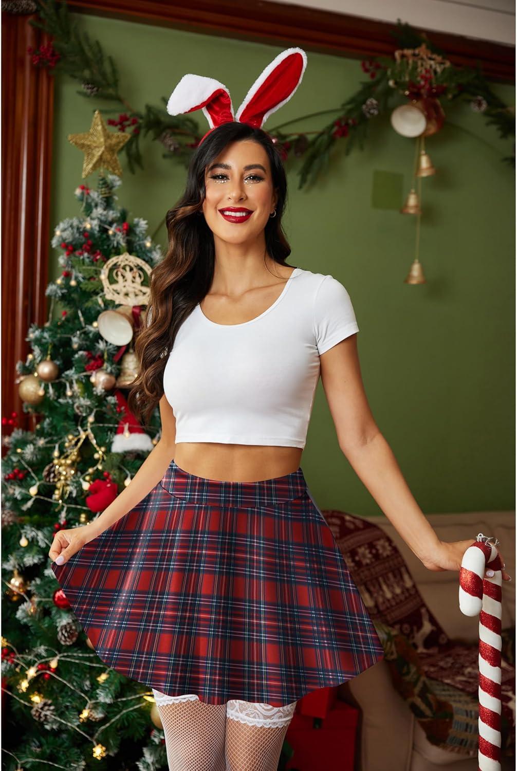 imageZeagoo Womens Skirt Basic Mini Skater Skirt 2026 Summer Skirts Stretchable High Waist ALine Party Club SkirtsChristmas Plaid