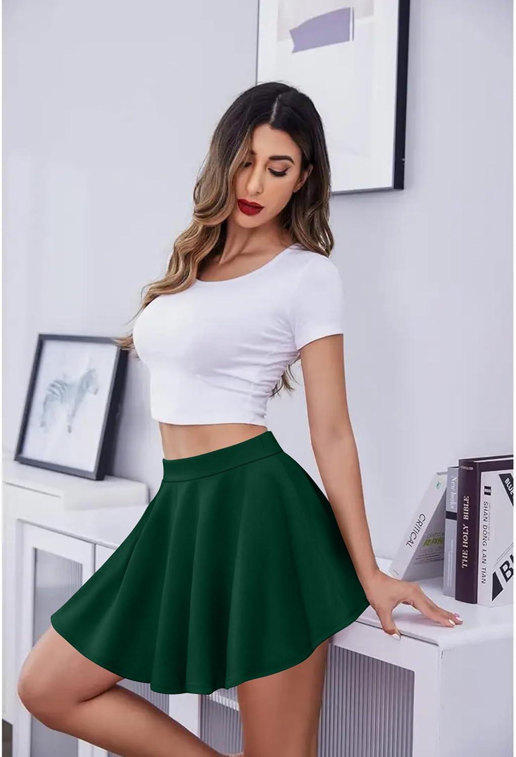 imageZeagoo Womens Skirt Basic Mini Skater Skirt 2026 Summer Skirts Stretchable High Waist ALine Party Club SkirtsLight Green