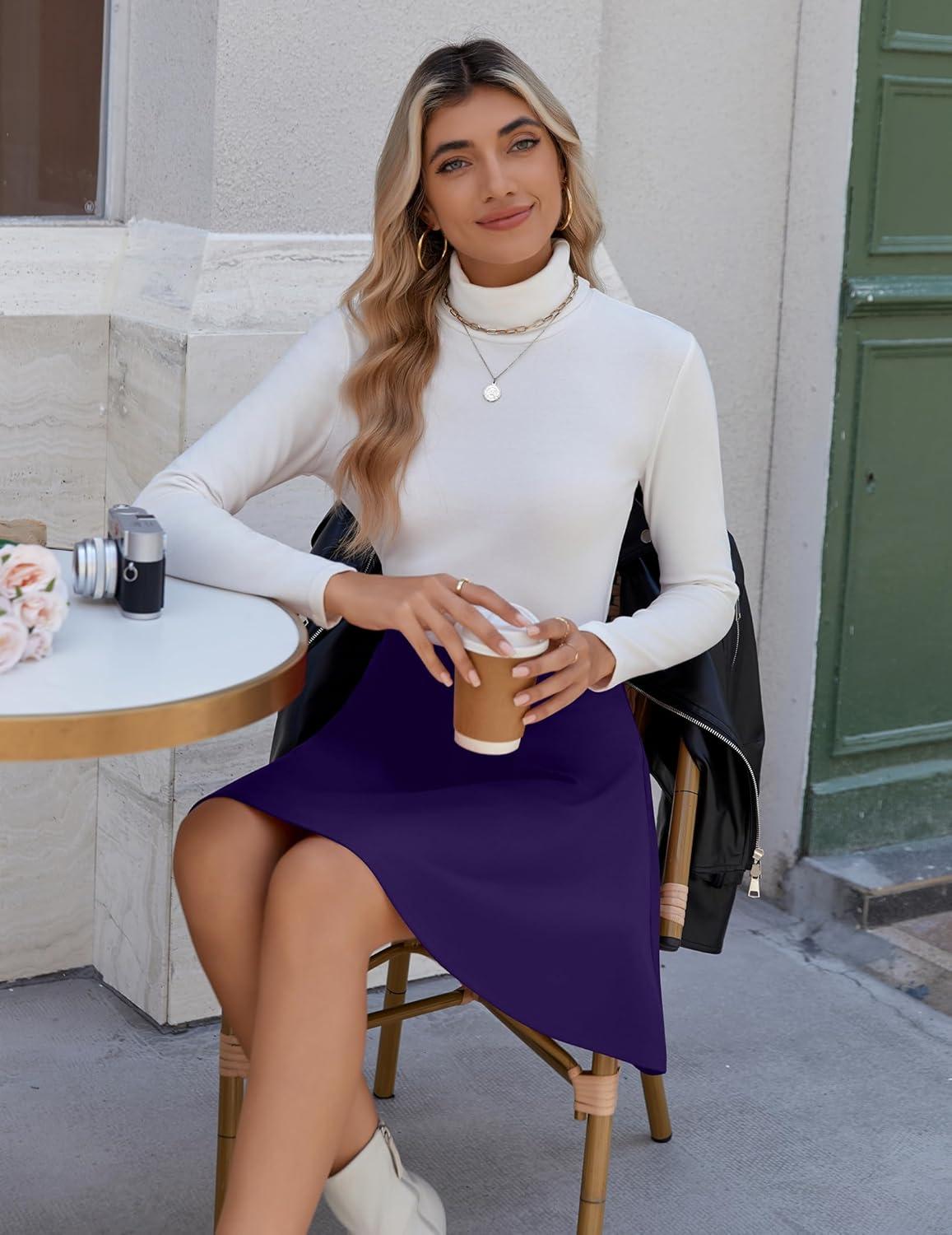 imageZeagoo Womens Skirt Basic Mini Skater Skirt 2026 Summer Skirts Stretchable High Waist ALine Party Club SkirtsPurple
