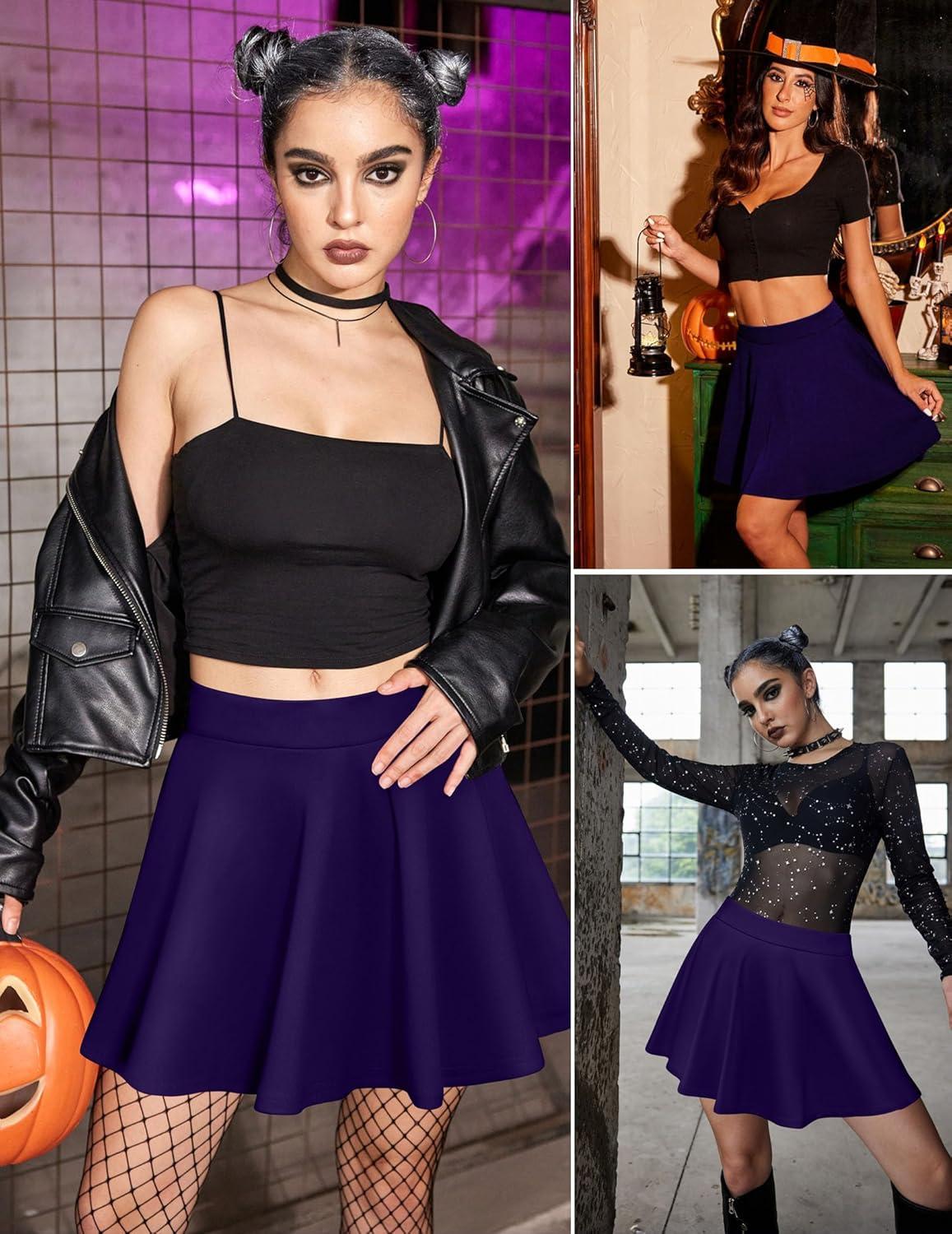 imageZeagoo Womens Skirt Basic Mini Skater Skirt 2026 Summer Skirts Stretchable High Waist ALine Party Club SkirtsPurple