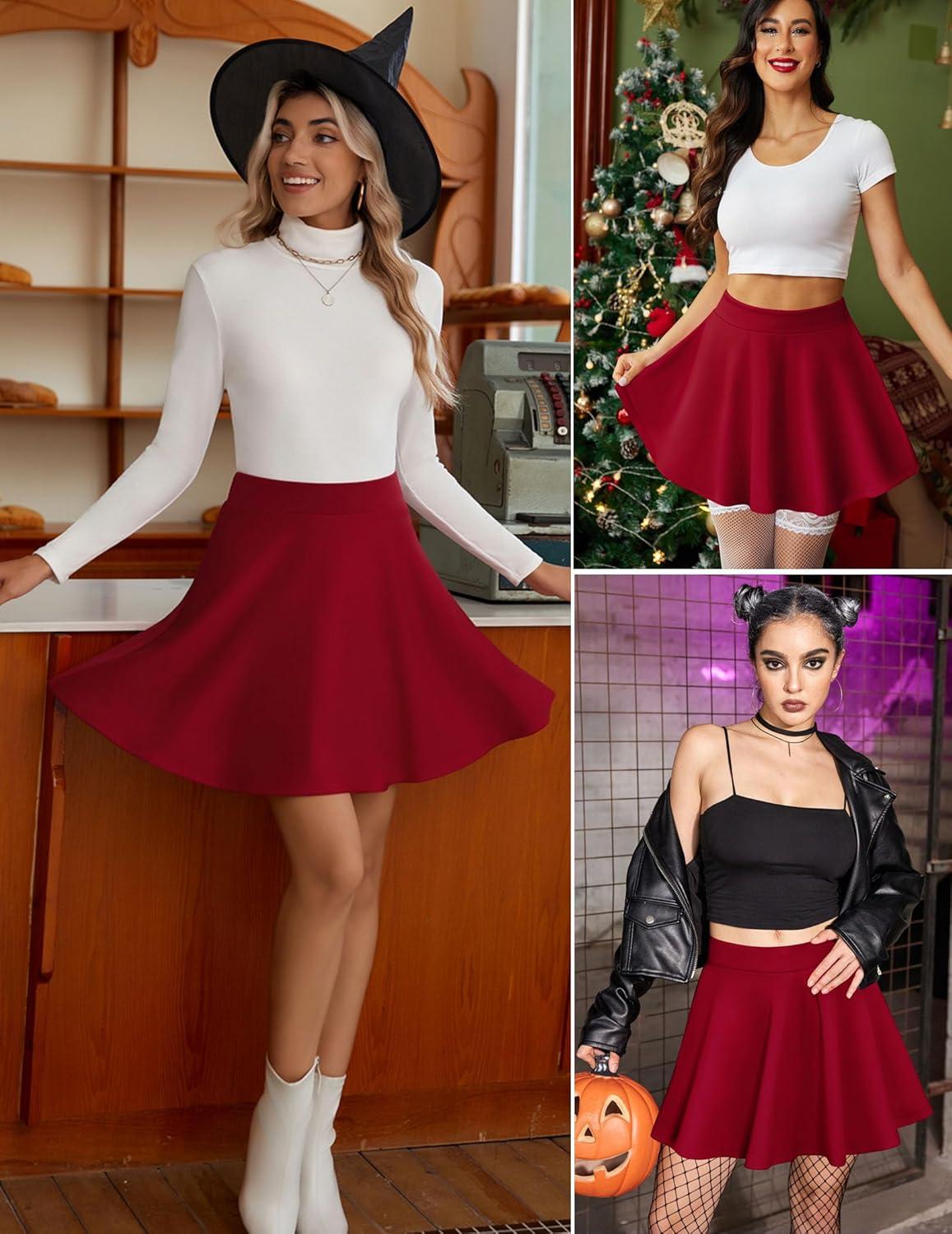 imageZeagoo Womens Skirt Basic Mini Skater Skirt 2026 Summer Skirts Stretchable High Waist ALine Party Club SkirtsRed