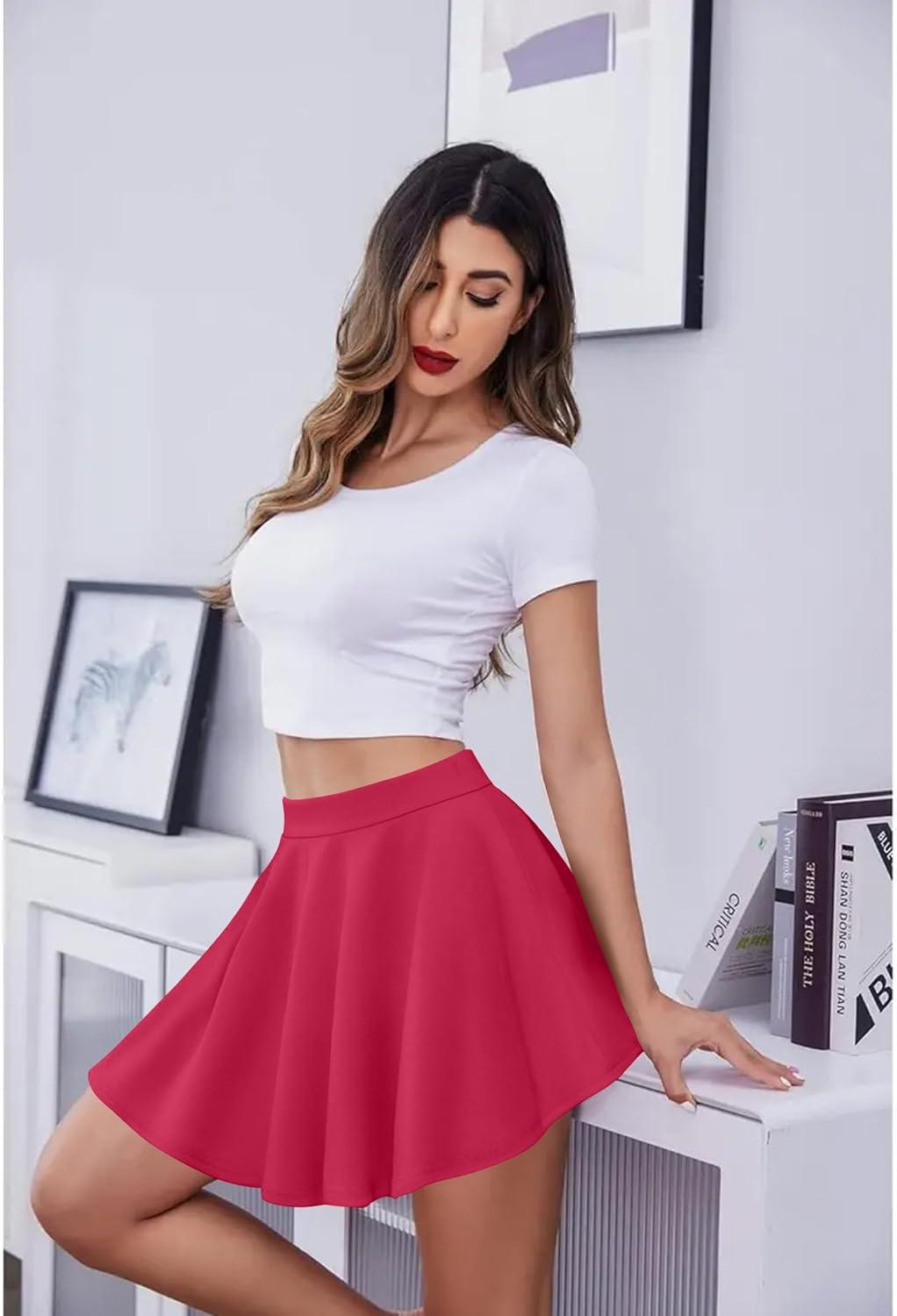 imageZeagoo Womens Skirt Basic Mini Skater Skirt 2026 Summer Skirts Stretchable High Waist ALine Party Club SkirtsRose