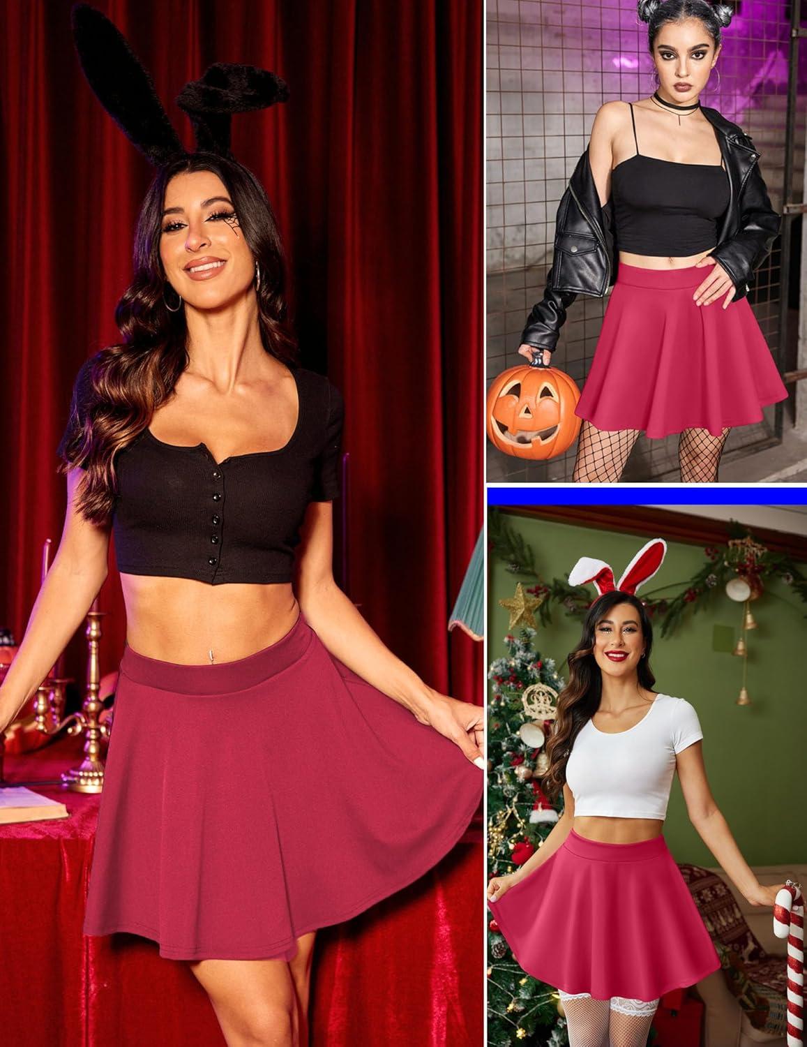 imageZeagoo Womens Skirt Basic Mini Skater Skirt 2026 Summer Skirts Stretchable High Waist ALine Party Club SkirtsRose
