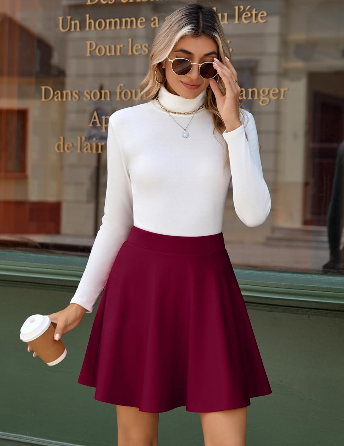 imageZeagoo Womens Skirt Basic Mini Skater Skirt 2026 Summer Skirts Stretchable High Waist ALine Party Club SkirtsWine Red