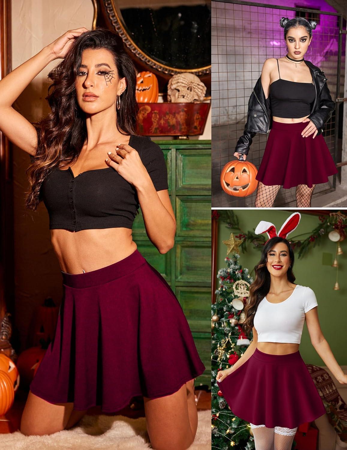 imageZeagoo Womens Skirt Basic Mini Skater Skirt 2026 Summer Skirts Stretchable High Waist ALine Party Club SkirtsWine Red