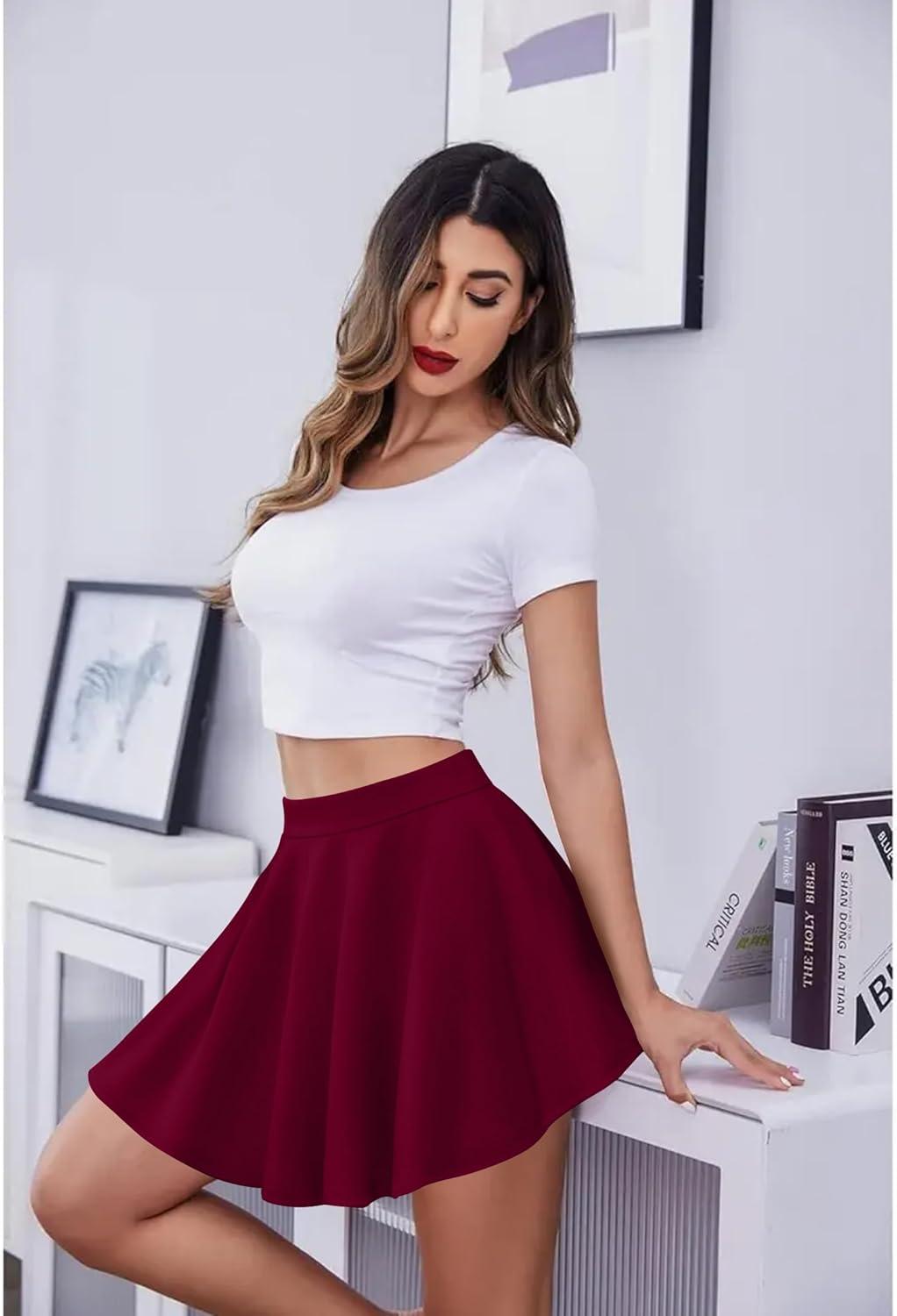 imageZeagoo Womens Skirt Basic Mini Skater Skirt 2026 Summer Skirts Stretchable High Waist ALine Party Club SkirtsWine Red