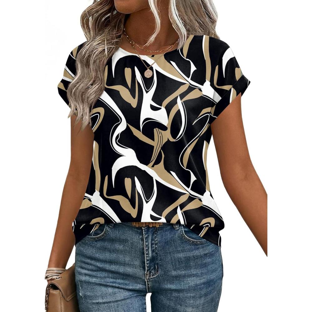 imageZeagoo Womens Blouses Chiffon Short Sleeve Tops Crew Neck Work Casual Shirts Spring Summer ClothesCx312