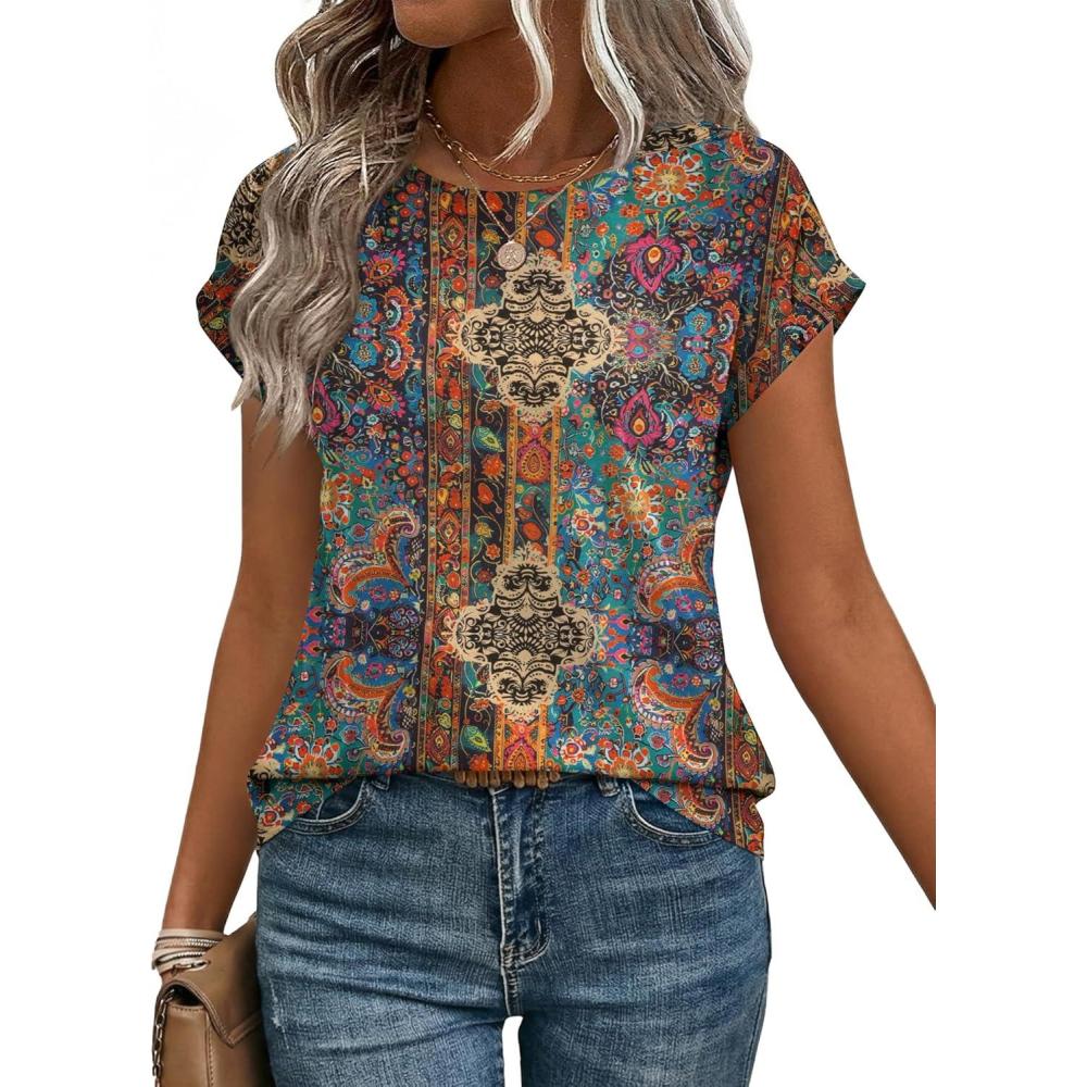 imageZeagoo Womens Blouses Chiffon Short Sleeve Tops Crew Neck Work Casual Shirts Spring Summer ClothesMz721
