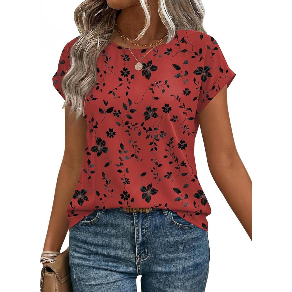 imageZeagoo Womens Blouses Chiffon Short Sleeve Tops Crew Neck Work Casual Shirts Spring Summer ClothesSf290