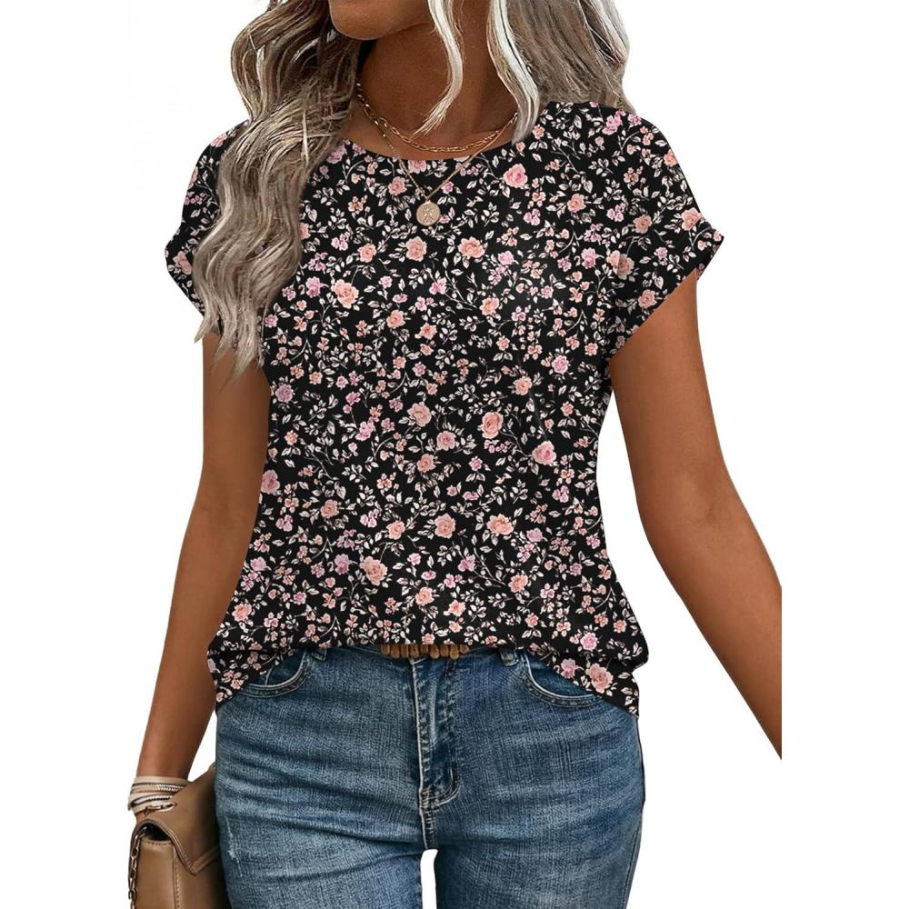 imageZeagoo Womens Blouses Chiffon Short Sleeve Tops Crew Neck Work Casual Shirts Spring Summer ClothesXh532