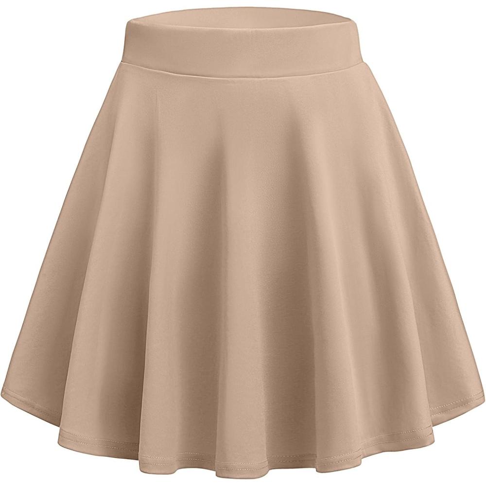 imageZeagoo Womens Skirt Basic Mini Skater Skirt 2026 Summer Skirts Stretchable High Waist ALine Party Club SkirtsBeige