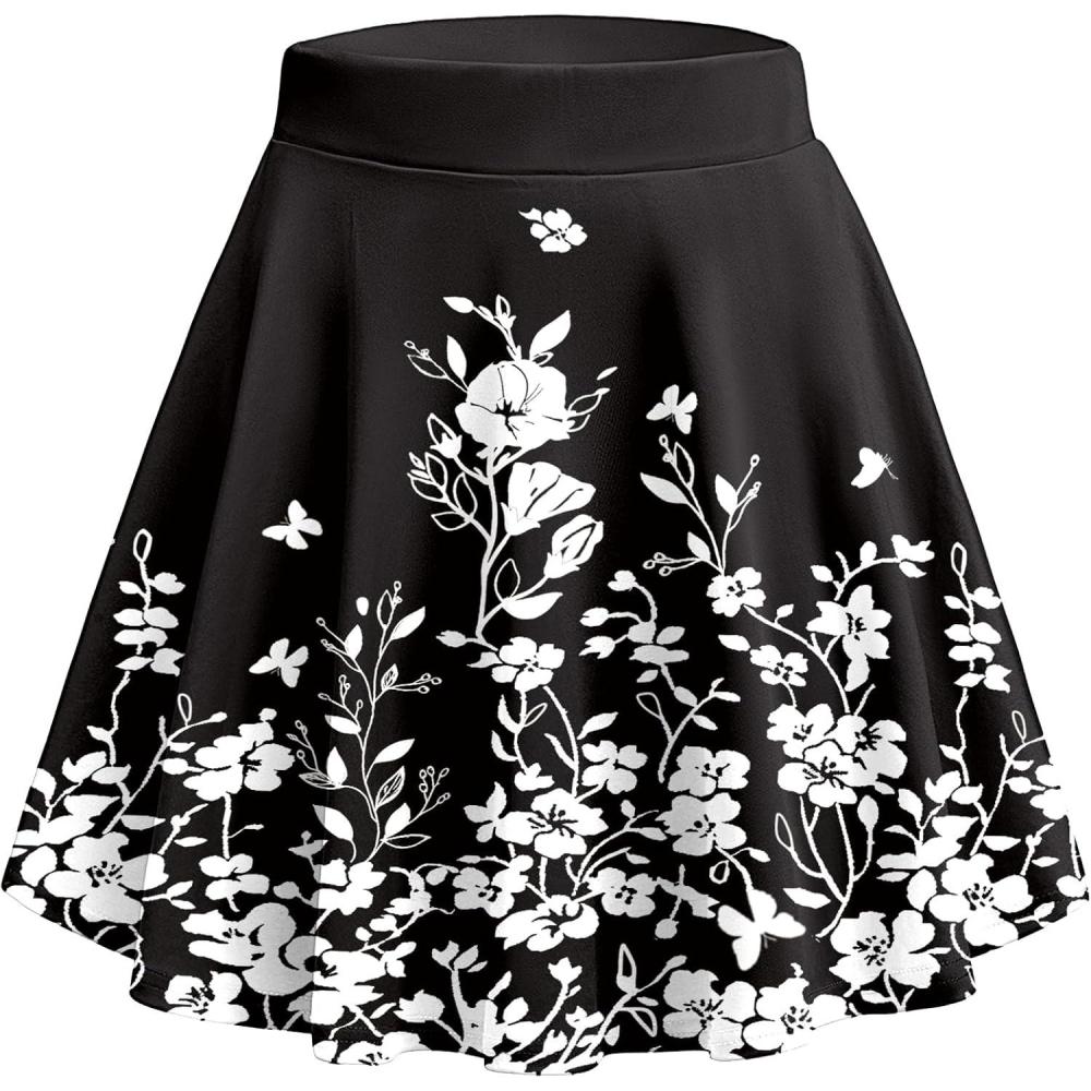 imageZeagoo Womens Skirt Basic Mini Skater Skirt 2026 Summer Skirts Stretchable High Waist ALine Party Club SkirtsBlack Floral