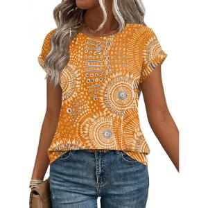 Zeagoo Womens Blouses Chiffon Short Sleeve Tops Crew Neck Work Casual Shirts Spring Summer Clothes(Cx294)