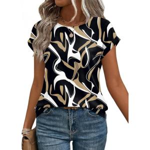 Zeagoo Womens Blouses Chiffon Short Sleeve Tops Crew Neck Work Casual Shirts Spring Summer Clothes(Cx312)