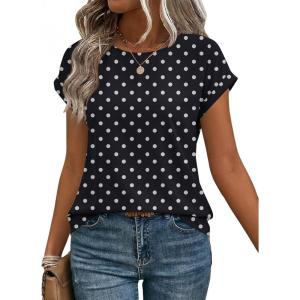 Zeagoo Womens Blouses Chiffon Short Sleeve Tops Crew Neck Work Casual Shirts Spring Summer Clothes(Jh606)