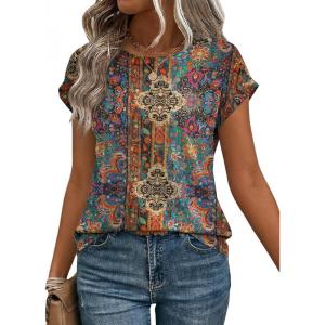 Zeagoo Womens Blouses Chiffon Short Sleeve Tops Crew Neck Work Casual Shirts Spring Summer Clothes(Mz721)