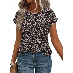 Zeagoo Womens Blouses Chiffon Short Sleeve Tops Crew Neck Work Casual Shirts Spring Summer Clothes(Xh532)