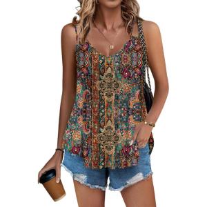 Zeagoo Womens Flowy Tank Tops Spaghetti Strap V Neck Camisole Dressy Casual Summer Loose Fit Sleeveless Shirts(Mz721)