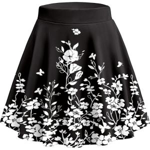 Zeagoo Women’s Skirt Basic Mini Skater Skirt 2026 Summer Skirts Stretchable High Waist A-Line Party Club Skirts(Black Floral)
