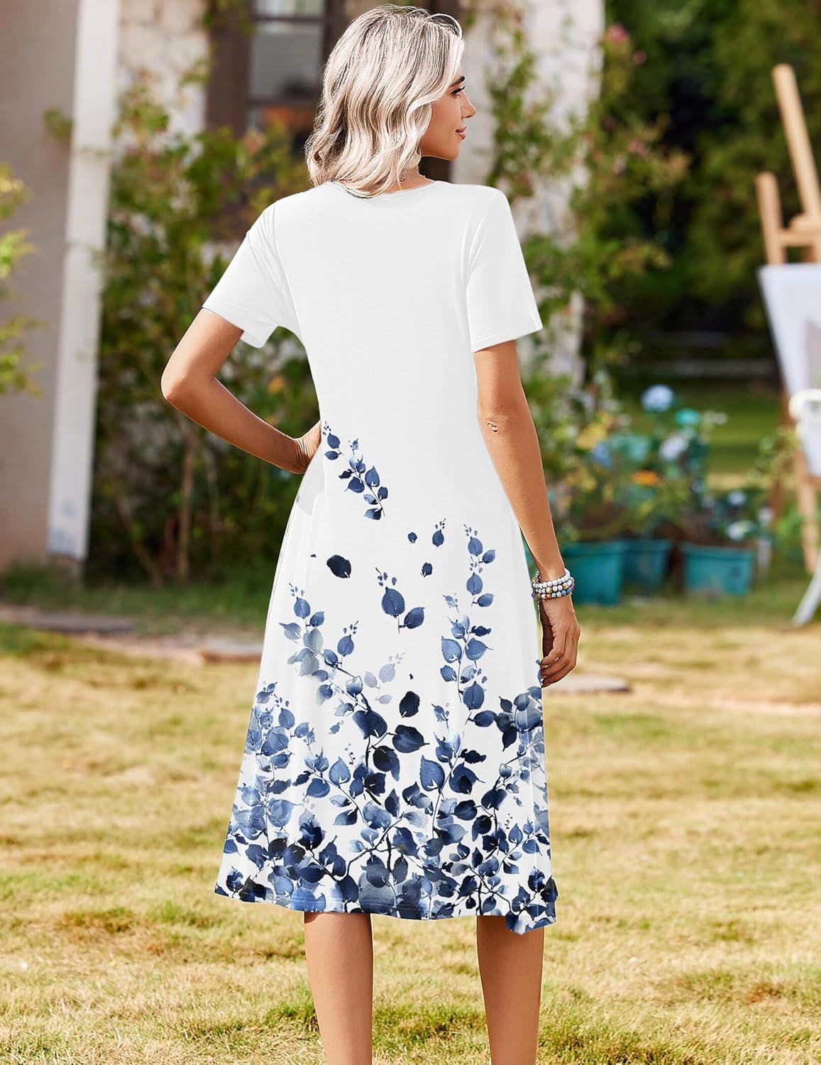 imageZeagoo Summer Dresses for Women 2026 Casual Short Sleeve Aline Midi Dress with Pocket Flowy Pleated Tshirt Beach SundressWf118