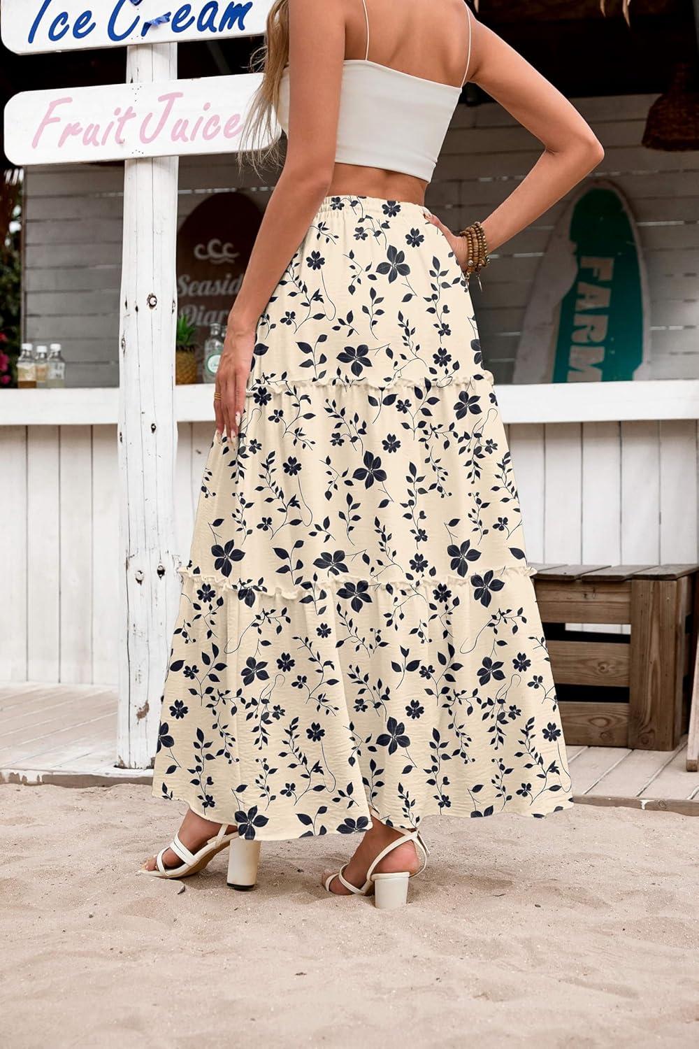 imageZeagoo Womens Casual Maxi Skirts for Women 2026 High Waist Boho Skirts Floral Printed Long Flowy Skirt with PocketsFloralprinted2