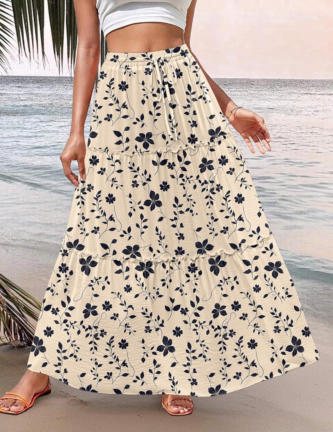 imageZeagoo Womens Casual Maxi Skirts for Women 2026 High Waist Boho Skirts Floral Printed Long Flowy Skirt with PocketsFloralprinted2