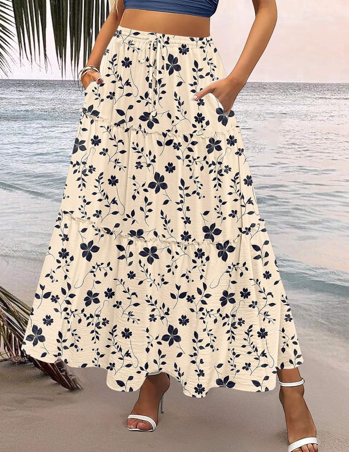 imageZeagoo Womens Casual Maxi Skirts for Women 2026 High Waist Boho Skirts Floral Printed Long Flowy Skirt with PocketsFloralprinted2