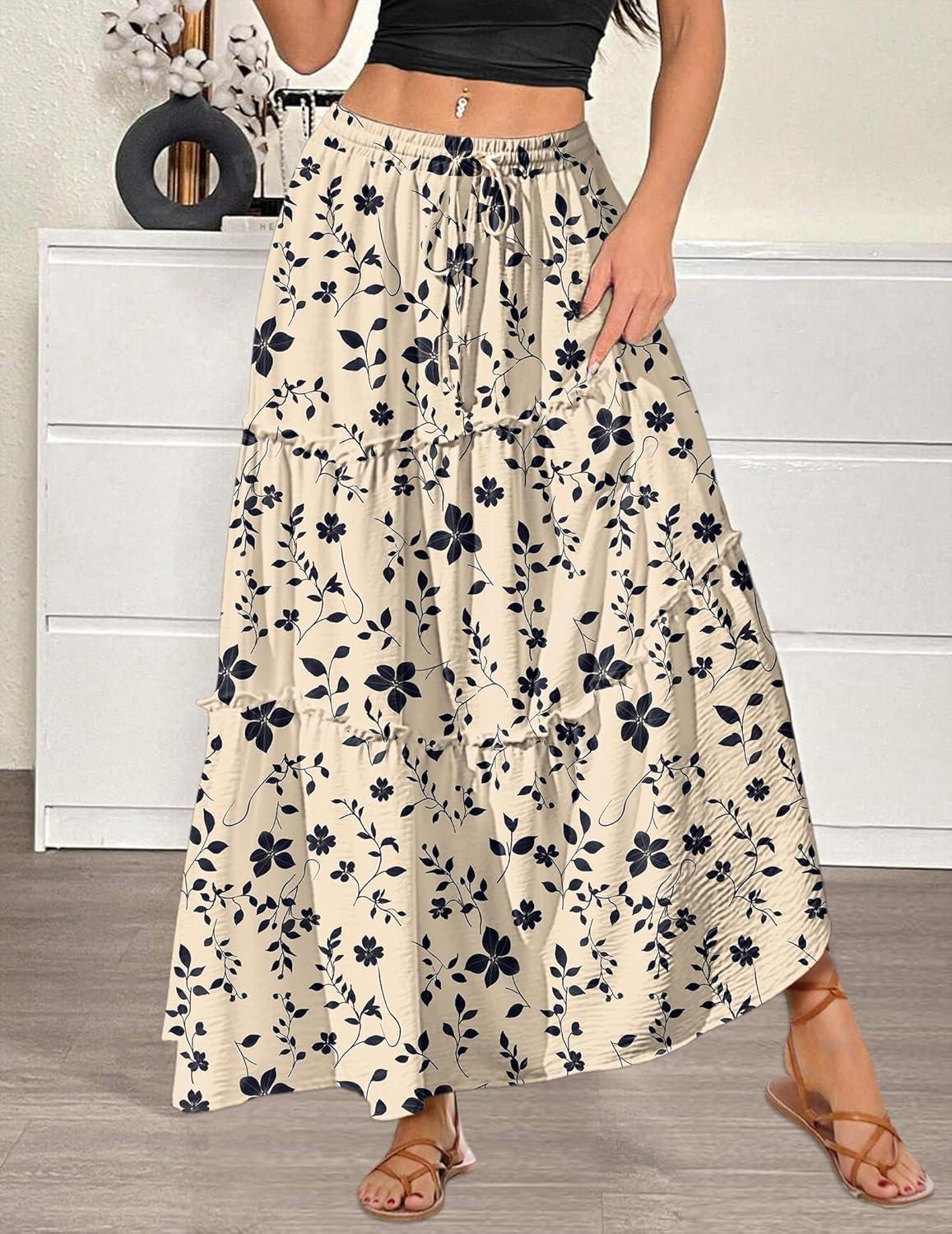 imageZeagoo Womens Casual Maxi Skirts for Women 2026 High Waist Boho Skirts Floral Printed Long Flowy Skirt with PocketsFloralprinted2