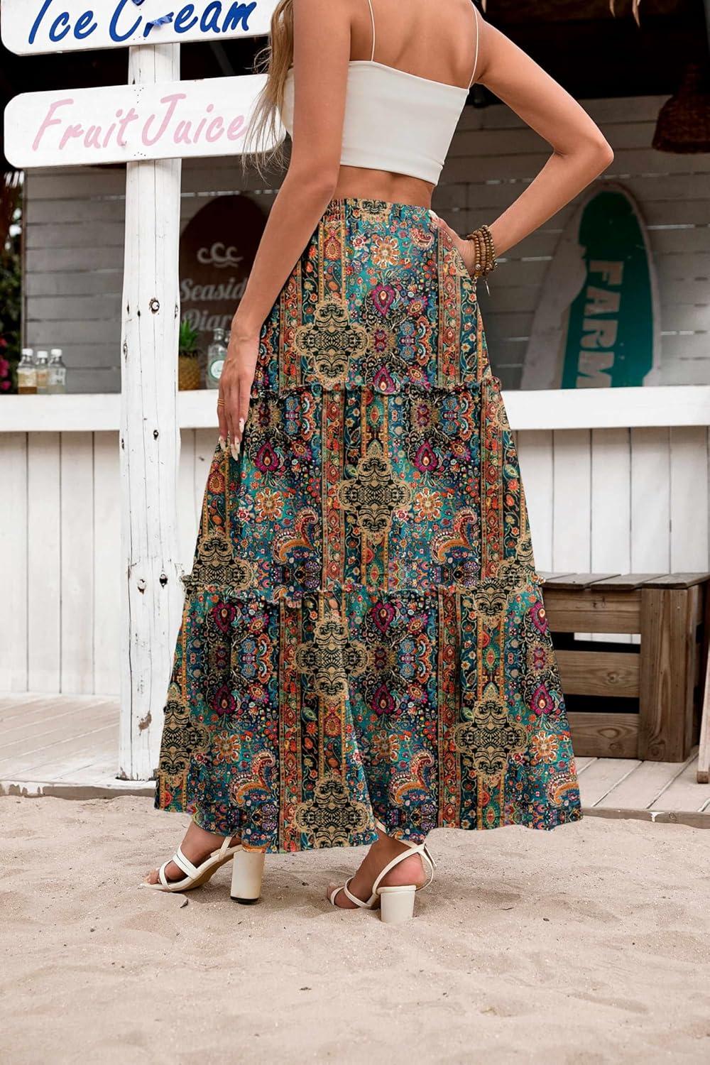 imageZeagoo Womens Casual Maxi Skirts for Women 2026 High Waist Boho Skirts Floral Printed Long Flowy Skirt with PocketsPrinted1