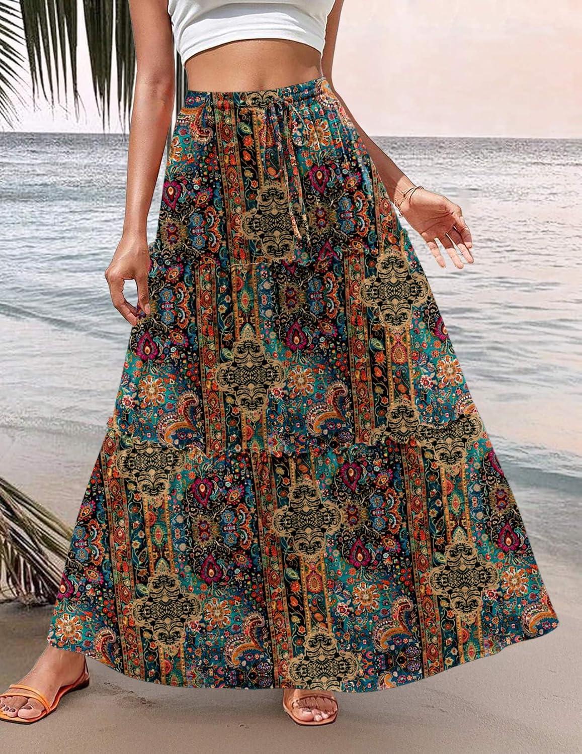 imageZeagoo Womens Casual Maxi Skirts for Women 2026 High Waist Boho Skirts Floral Printed Long Flowy Skirt with PocketsPrinted1