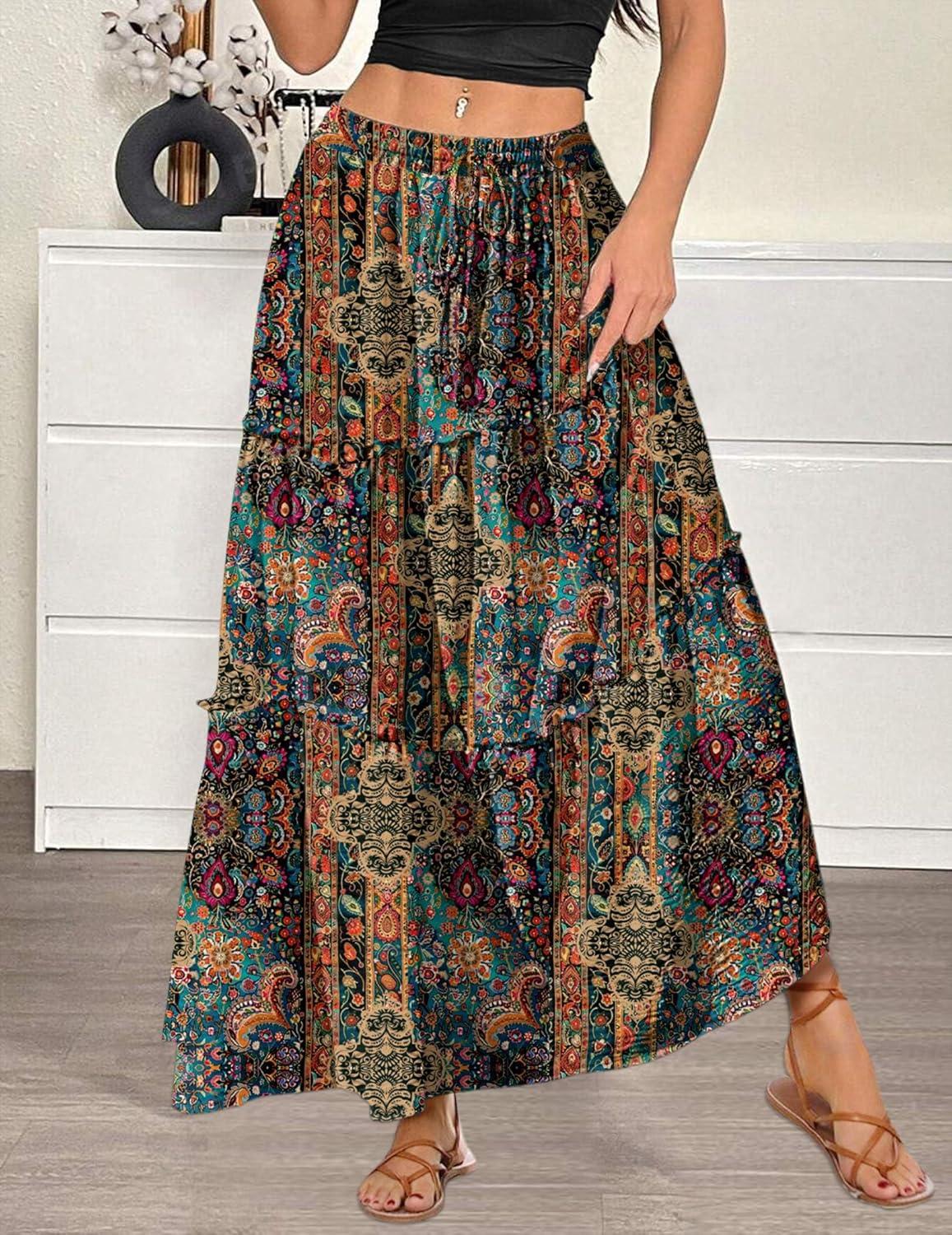 imageZeagoo Womens Casual Maxi Skirts for Women 2026 High Waist Boho Skirts Floral Printed Long Flowy Skirt with PocketsPrinted1