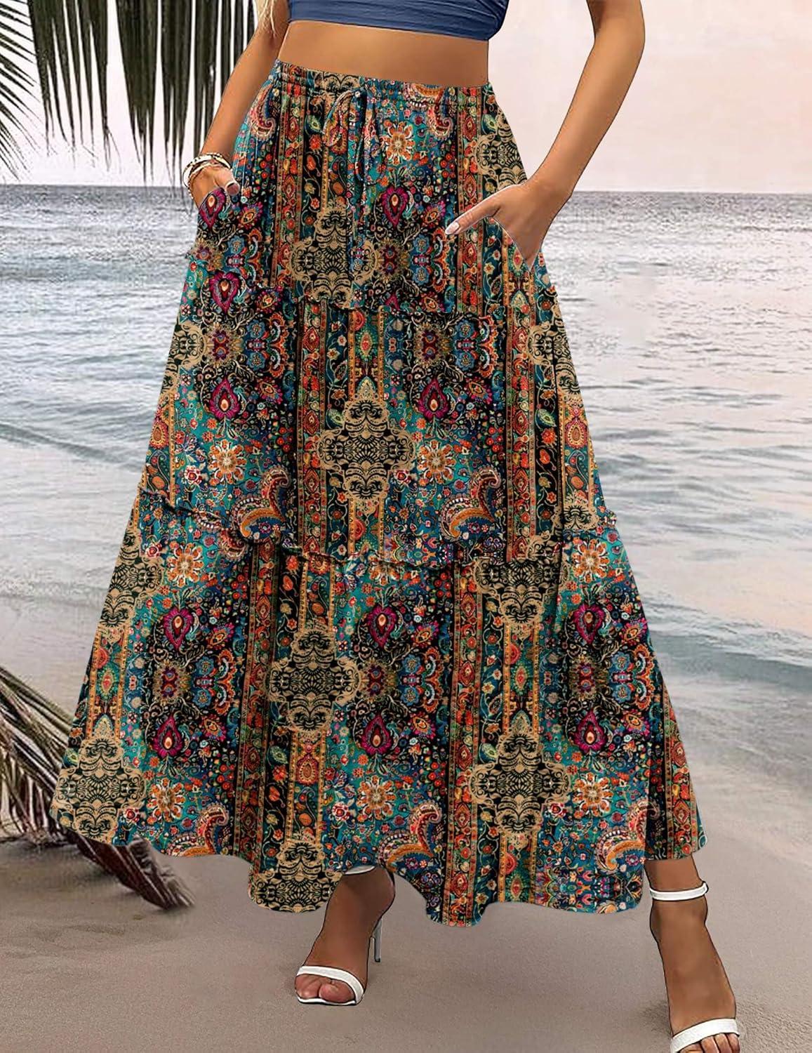 imageZeagoo Womens Casual Maxi Skirts for Women 2026 High Waist Boho Skirts Floral Printed Long Flowy Skirt with PocketsPrinted1