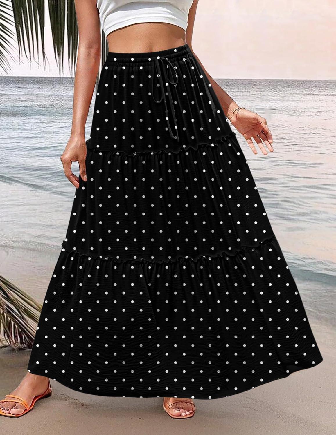 imageZeagoo Womens Casual Maxi Skirts for Women 2026 High Waist Boho Skirts Floral Printed Long Flowy Skirt with PocketsWhite Dot