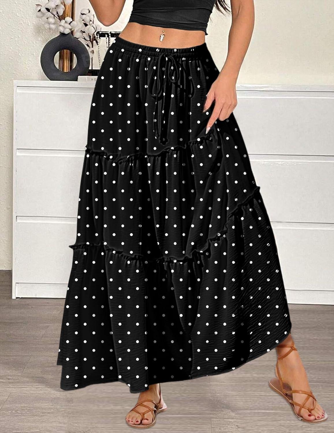 imageZeagoo Womens Casual Maxi Skirts for Women 2026 High Waist Boho Skirts Floral Printed Long Flowy Skirt with PocketsWhite Dot