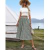 Zeagoo Women’s Midi Skirts High Waisted Pleated A-Line Swing Skirts Summer Floral Long Skirts with Pockets(01-green Floral)
