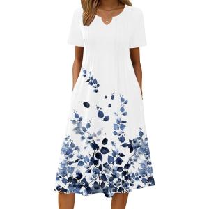 Zeagoo Summer Dresses for Women 2026 Casual Short Sleeve Aline Midi Dress with Pocket Flowy Pleated Tshirt Beach Sundress(Wf118)