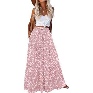 Zeagoo Womens Casual Maxi Skirts for Women 2026 High Waist Boho Skirts Floral Printed Long Flowy Skirt with Pockets(Pink-printed)