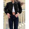 Zeagoo Women Bomber Jacket Casual Button Down Varsity Jackets Shackets With Pockets Outwear(Black)