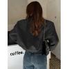 Zeagoo Women Bomber Jacket Casual Button Down Varsity Jackets Shackets With Pockets Outwear(Black)