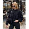 Zeagoo Women Bomber Jacket Casual Button Down Varsity Jackets Shackets With Pockets Outwear(Black)
