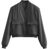 Zeagoo Women Bomber Jacket Casual Button Down Varsity Jackets Shackets With Pockets Outwear(Dark Grey)