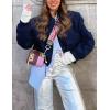 Zeagoo Women Bomber Jacket Casual Button Down Varsity Jackets Shackets With Pockets Outwear(Navy Blue)