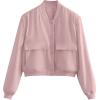 Zeagoo Women Bomber Jacket Casual Button Down Varsity Jackets Shackets With Pockets Outwear(Pink)