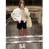 Zeagoo Women Bomber Jacket Casual Button Down Varsity Jackets Shackets With Pockets Outwear(White)